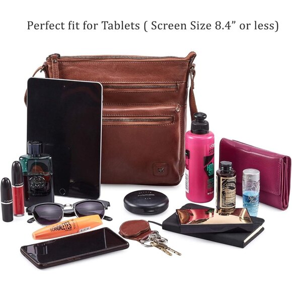 🆕Women Cognac Washed Vintage Real Leather Small Crossbody Handbag Shoulder Bag - Picture 6 of 6